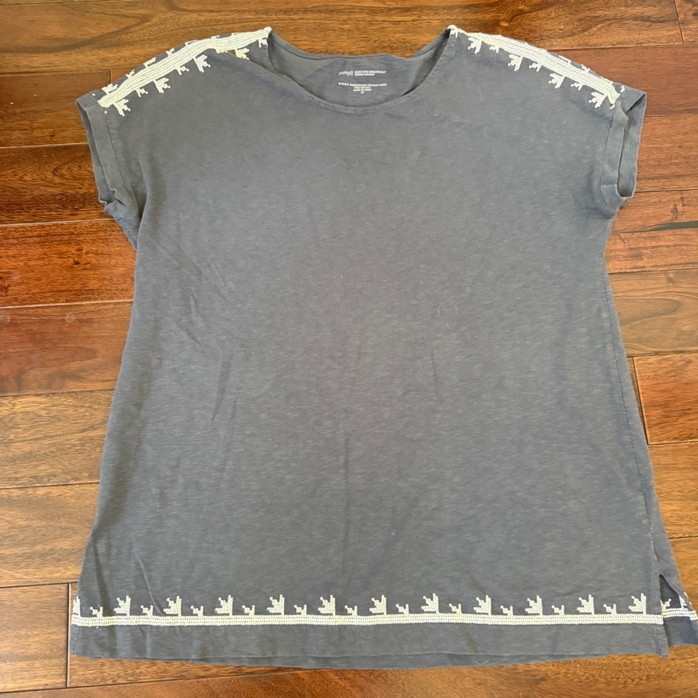 J. Jill Purel Gray Embroidered Dolman Tunic Top Organic Cotton XS Boho‎ Casual